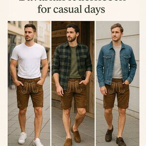 Men’s Suede Lederhosen Oktoberfest Bavarian Party Outfit Traditional Costume NEW